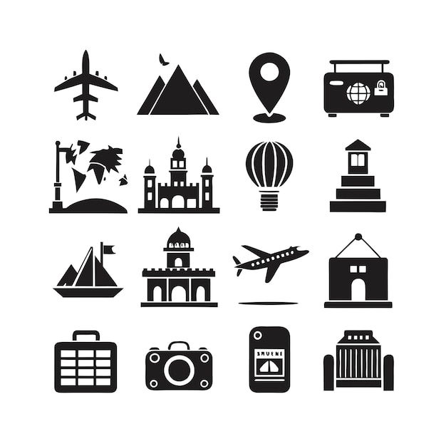 Vector de colección de iconos de viajes y turismo para documentos de interfaz de usuario, sitios web y aplicaciones móviles