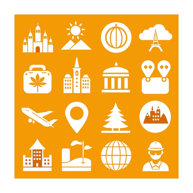 Vector de colección de iconos de viajes y turismo para documentos de interfaz de usuario, sitios web y aplicaciones móviles