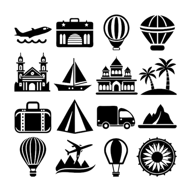 Vector de colección de iconos de viajes y turismo para documentos de interfaz de usuario, sitios web y aplicaciones móviles