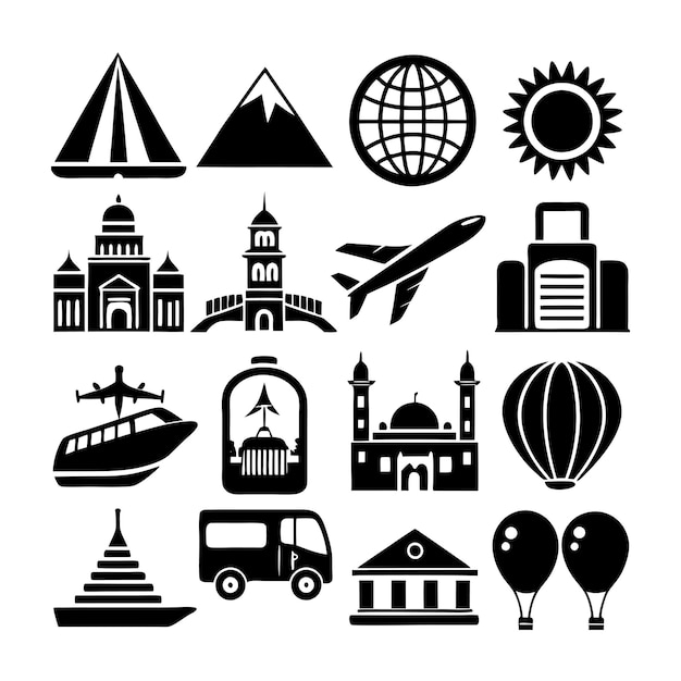 Vector de colección de iconos de viajes y turismo para documentos de interfaz de usuario, sitios web y aplicaciones móviles