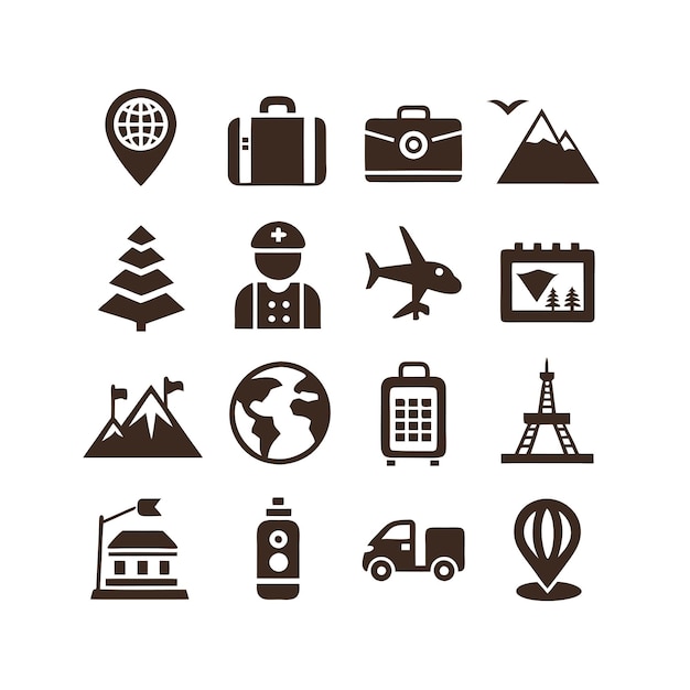 Vector de colección de iconos de viajes y turismo para documentos de interfaz de usuario, sitios web y aplicaciones móviles