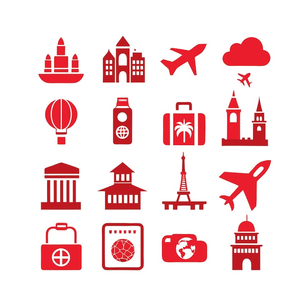 Vector de colección de iconos de viajes y turismo para documentos de interfaz de usuario, sitios web y aplicaciones móviles