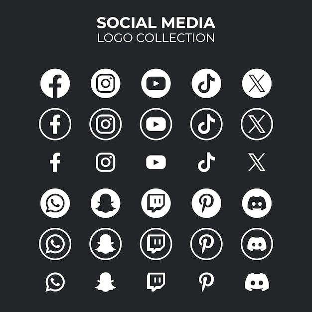 Vector de colección de logotipos blancos de las redes sociales
