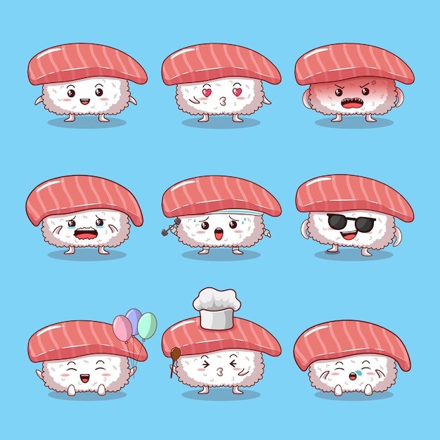 Vector de colección de personajes de sushi lindo