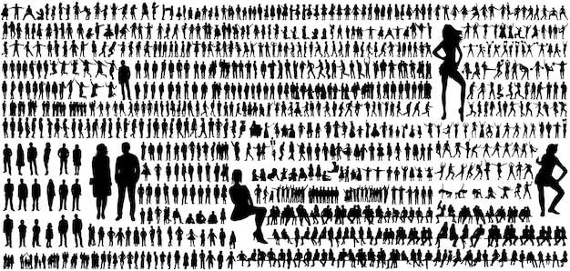 Vector de colección de personas silueta negra, aislado