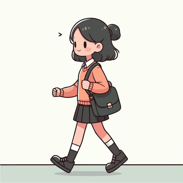 vector de una colegiala caminando con mochila