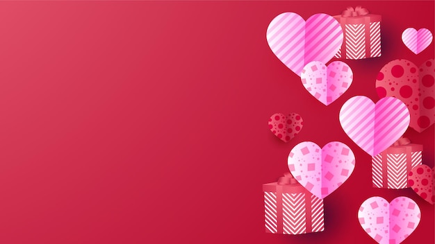 Vector colgando corazones forma onda fondo rosa
