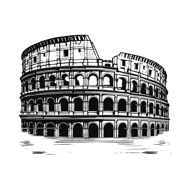 Vector, coliseo, extracto, bosquejo, mano, dibujado, en, garabato, vector, ilustración
