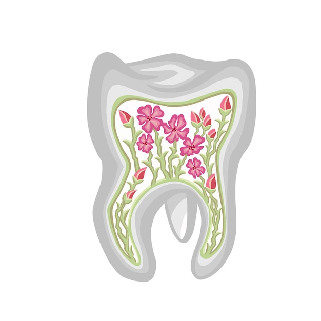 Vector de color de diente de flora oral saludable