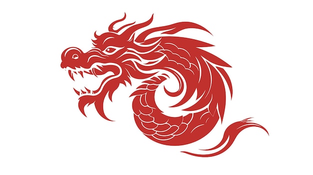 Vector de color rojo logotipo del dragón chino fondo blanco