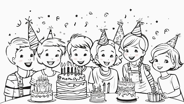 vector de coloreo de una fiesta de cumpleaños infantil