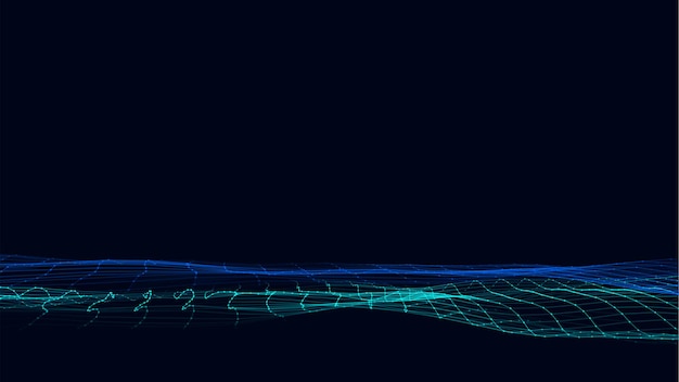 Vector colores brillantes doble onda con puntos de movimiento y líneas fondo digital abstracto concepto conexión big data telón de fondo tecnología futurista