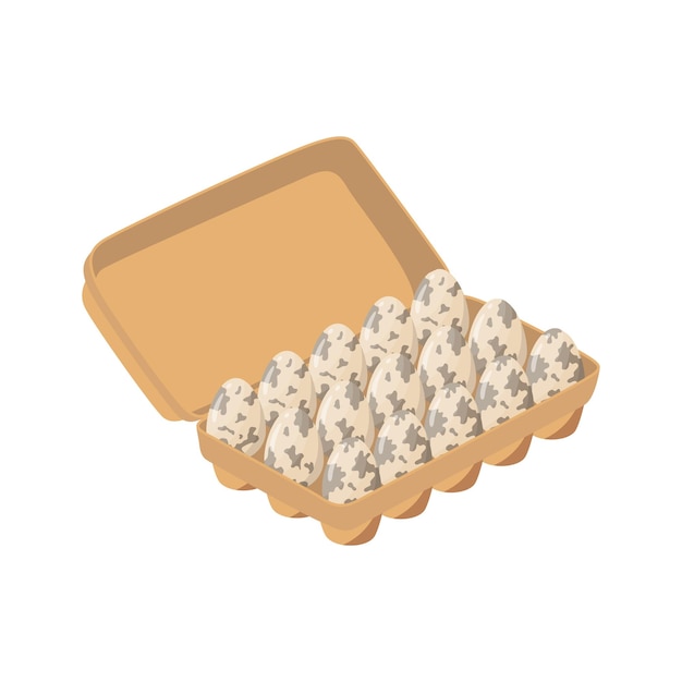 Vector de colores de dibujos animados Huevos de codorniz frescos en una caja de cartón