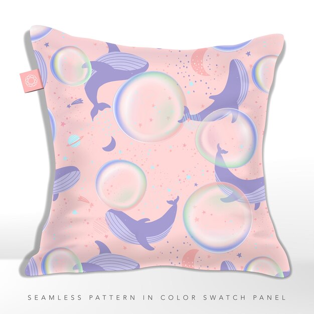 Vector de colores pastel burbujas y ballenas en el patrón de ensueño del espacio exterior para tela de niños y bebés
