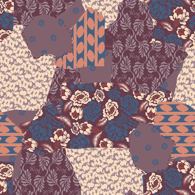 Vector colorido abstracto dibujado a mano patrón de mosaico sin costuras con adornos florales
