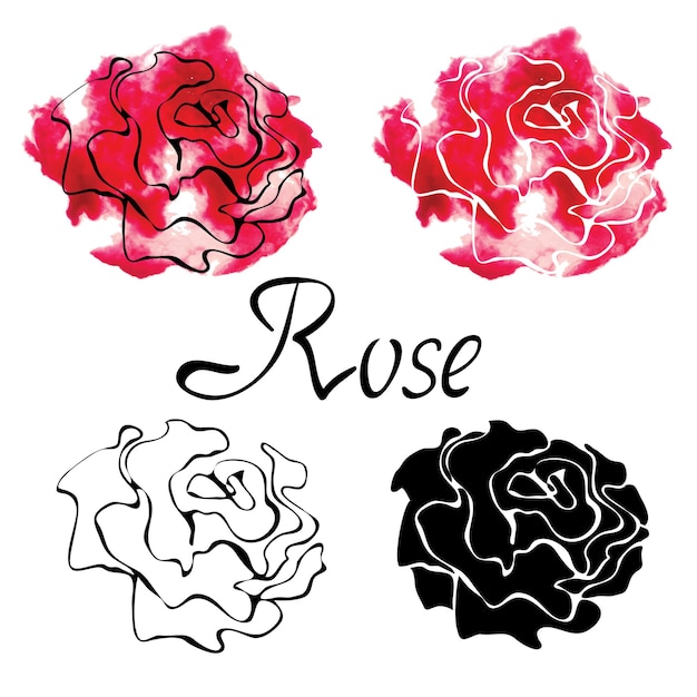 Vector colorido conjunto con logo rosas aislado sobre fondo blanco.