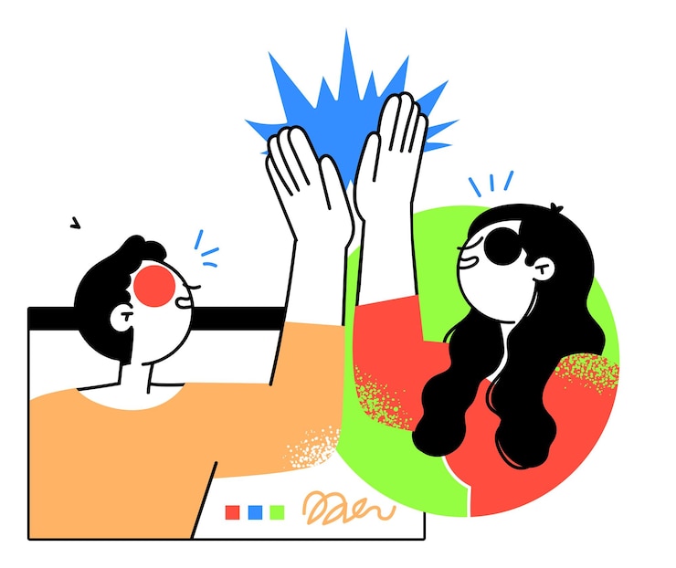 Vector vector colorido de dos personas dando un highfive que representa el éxito y la colaboración