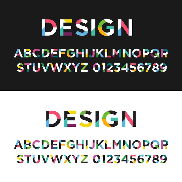 Vector colorido de fuentes y alfabetos abstractos modernos