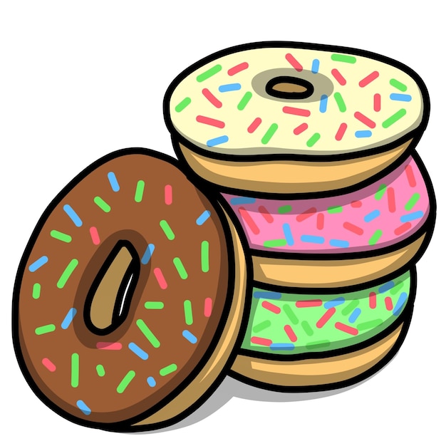 Vector colorido icono de cuatro donas aislado sobre fondo blanco.