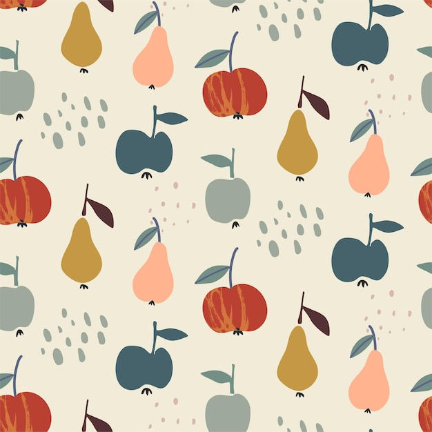 vector, colorido, natural, seamless, patrones, con, flores, otoño, hojas, y, frutas