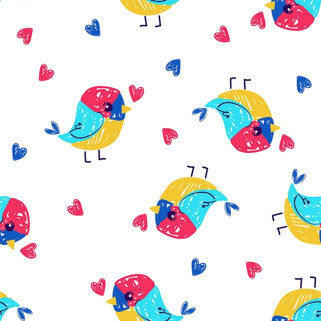 Vector colorido pájaro de dibujos animados patrón sin costuras ilustración linda niños impresión