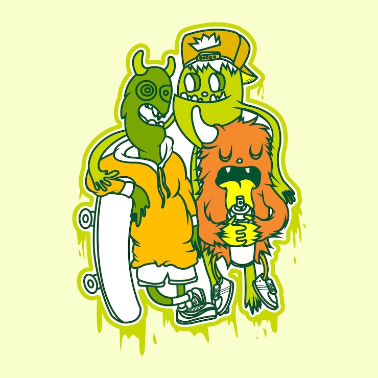 Vector vector colorido de personaje de dibujos animados para diseño de camiseta