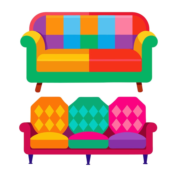 Vector vector colorido sofá cómodo aislado en fondo blanco