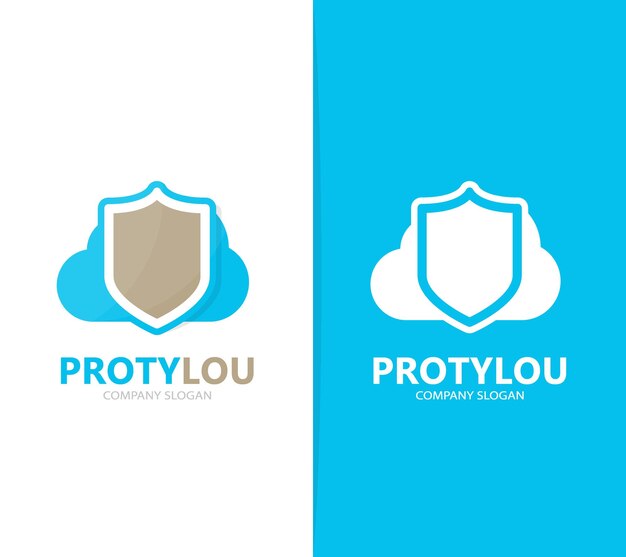 Vector de combinación de escudo y logotipo de nube plantilla de diseño de logotipo de seguridad y almacenamiento