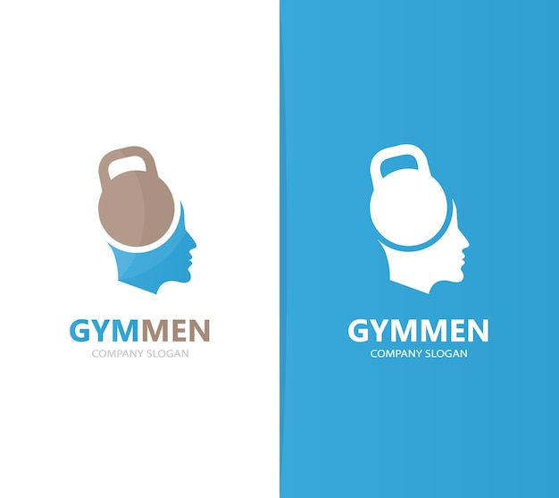 Vector de combinación de logotipo de deporte y hombre Símbolo o icono de gimnasio y cara plantilla de diseño de logotipo único de fitness y entrenamiento