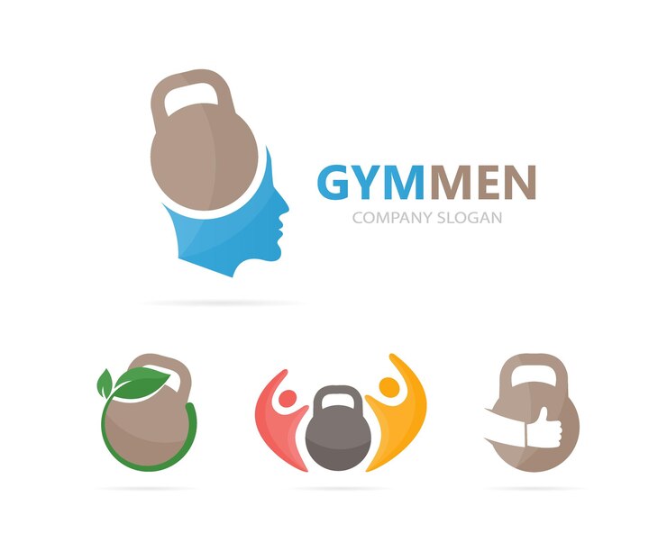 Vector vector de combinación de logotipo de deporte y hombre símbolo o icono de gimnasio y cara plantilla de diseño de logotipo único de fitness y entrenamiento
