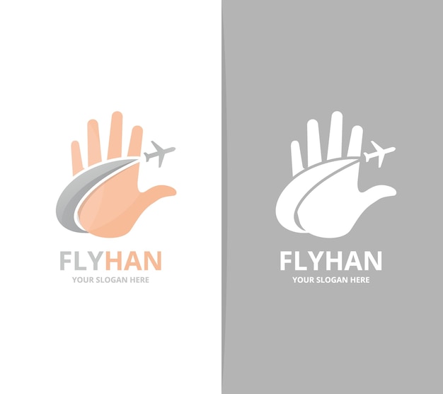 Vector de combinación de logotipo de mano y avión Símbolo o icono de brazo y viaje Plantilla de diseño de logotipo único de soporte y vuelo