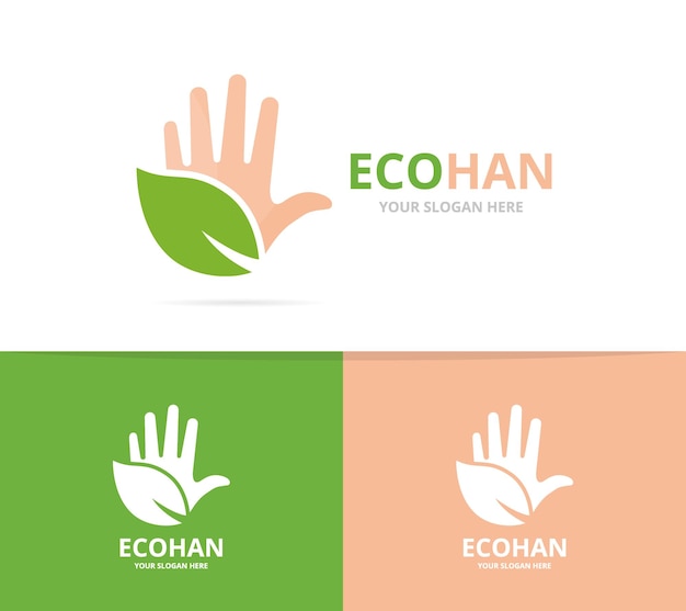 Vector de combinación de logotipo de mano y hoja Brazo y eco símbolo o icono Soporte único y plantilla de diseño de logotipo orgánico