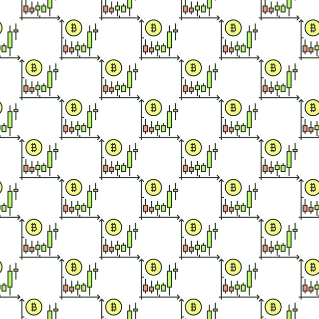 Vector de comercio de Bitcoin Criptocurrency Comercio de colores con patrón sin costuras