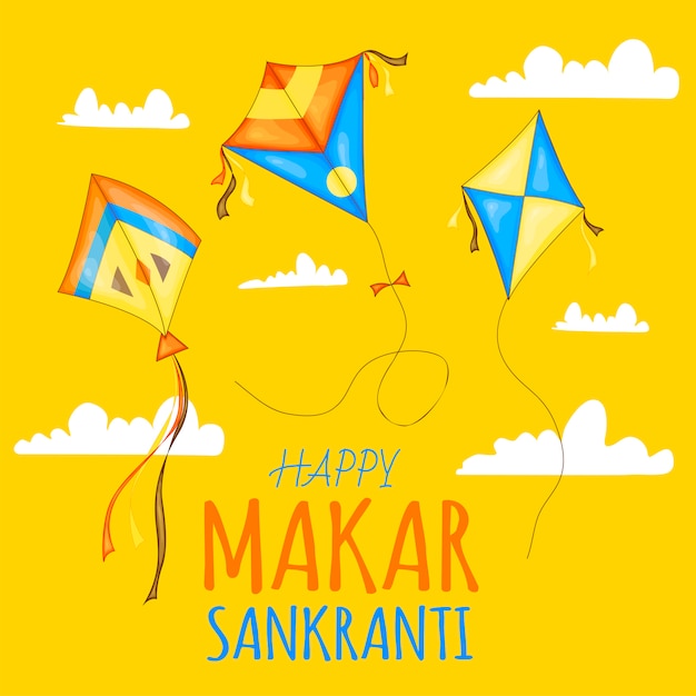 Vector cometas de colores para la celebración del festival Happy Makar Sankranti.