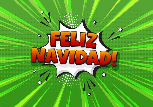 Vector cómico navideño español Feliz Navidad caricatura burbuja de habla en el arte pop España ilustración
