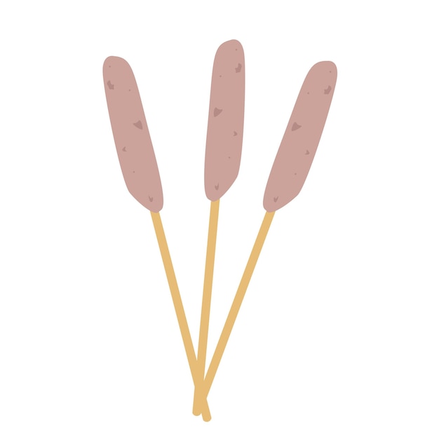Vector de comida de cocina china Salchichas de cerdo de comida callejera china en palos ilustración vectorial