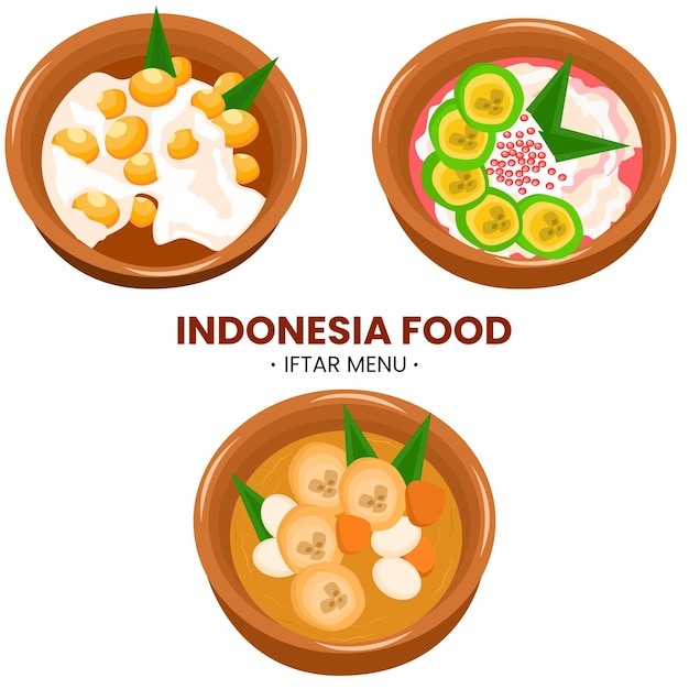 Vector vector comida indonesia para el menú de iftar