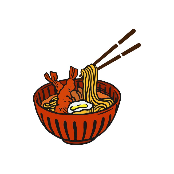 Vector vector de comida japonesa chow mein con tazón
