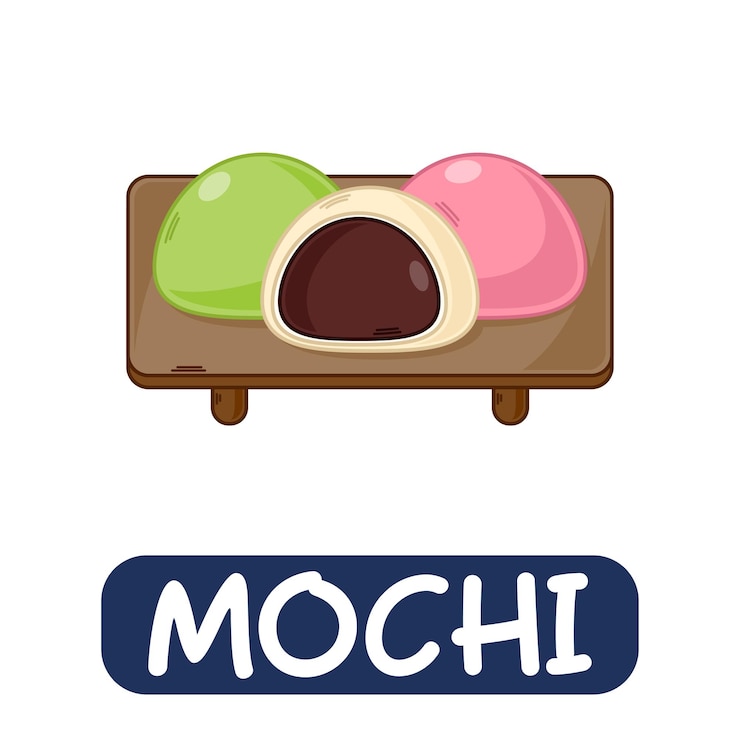 Vector vector de comida japonesa mochi de dibujos animados aislado sobre fondo blanco