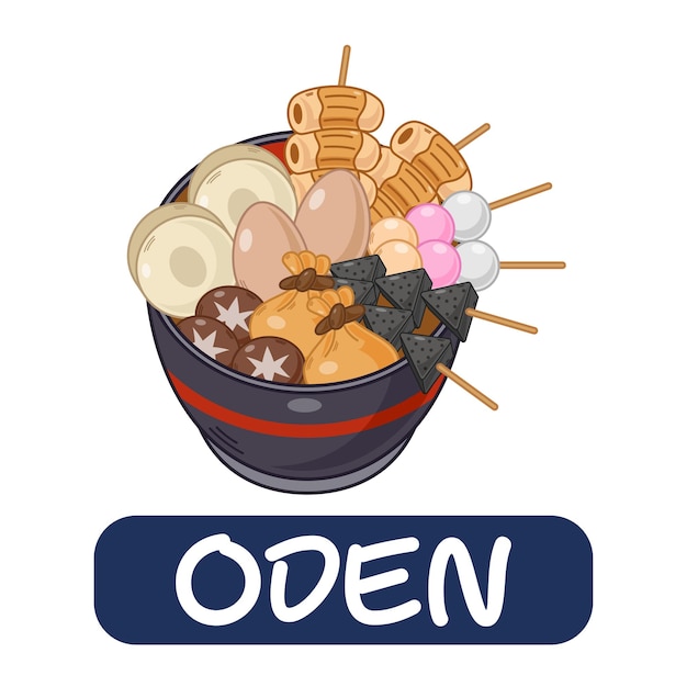 Vector de comida japonesa oden de dibujos animados aislado sobre fondo blanco