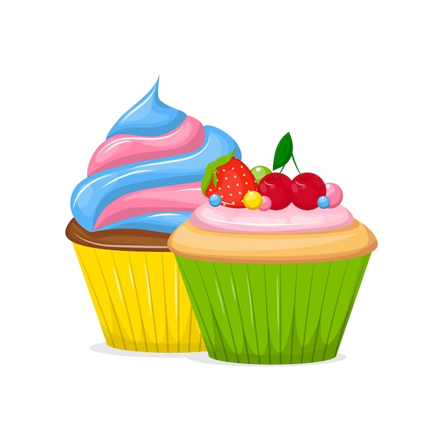 Vector de comida de pasteles dulces de cupcakes y muffins