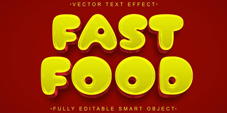 Vector vector de comida rápida de dibujos animados totalmente editable objeto inteligente efecto de texto