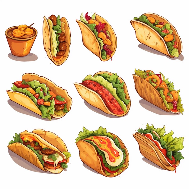 Vector comida taco mexicano ilustración diseño México tortilla restaurante fondo gráfico