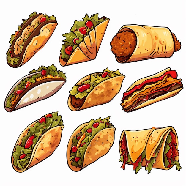 Vector comida taco mexicano ilustración diseño México tortilla restaurante fondo gráfico