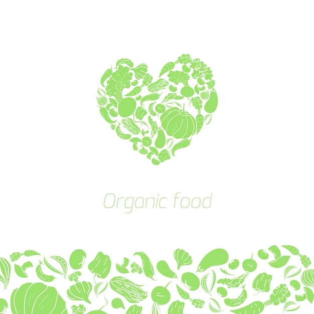 Vector de comida de verduras orgánicas de corazón