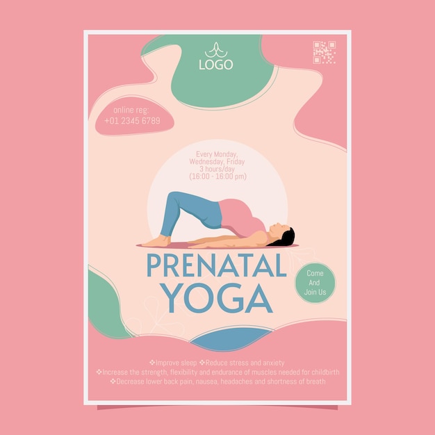 Vector vector completo de plantilla de volante de yoga prenatal