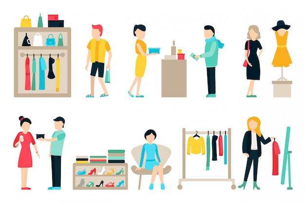 Vector de compras y envío conjunto de iconos planos