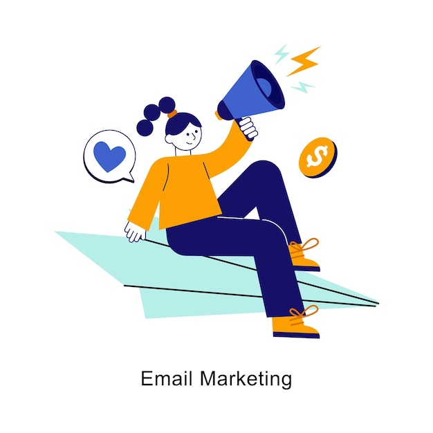 Vector de concepto abstracto de marketing por correo electrónico en una ilustración de stock de estilo plano