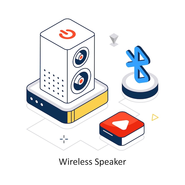 Vector de concepto de altavoz inalámbrico estilo isométrico ilustración de stock archivo EPS