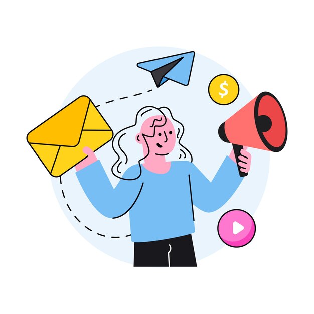 Vector de concepto de anuncio de correo electrónico en una ilustración de stock de estilo plano